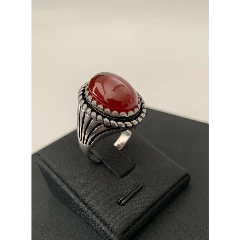 New Men's Solid 925 Sterling Silver Natural Brown Carnelian Gemstone Ring Size11